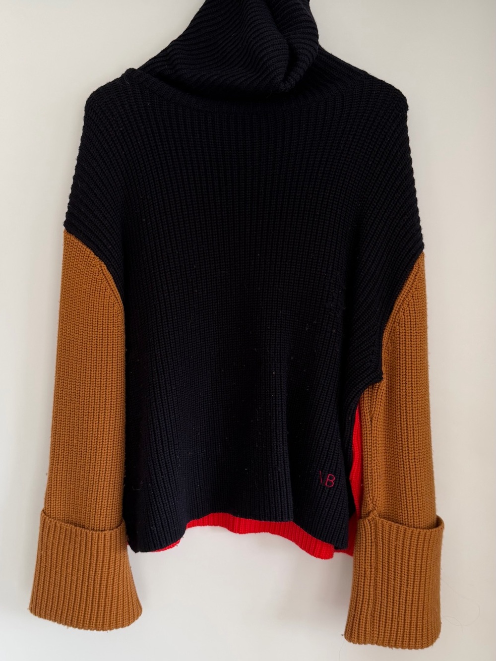 Victoria Beckham Colorblock Merino Wool Turtleneck Sweater M